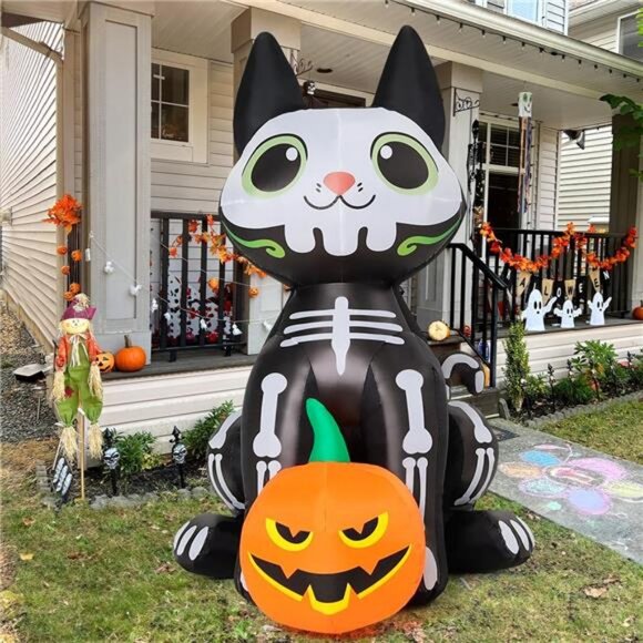 5 FT Halloween Inflatables Skeleton Cat Outdoor Decorations Blow Up Yard - Picture 4 of 7